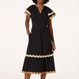 Cato Flutter Sleeve Black Embellished Flowy Cotton Midi Dress Size Large